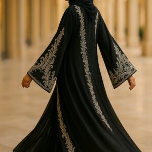 Luxury Dubai-Style Black Abaya with Silver Embroidery – Premium Modest Fashion