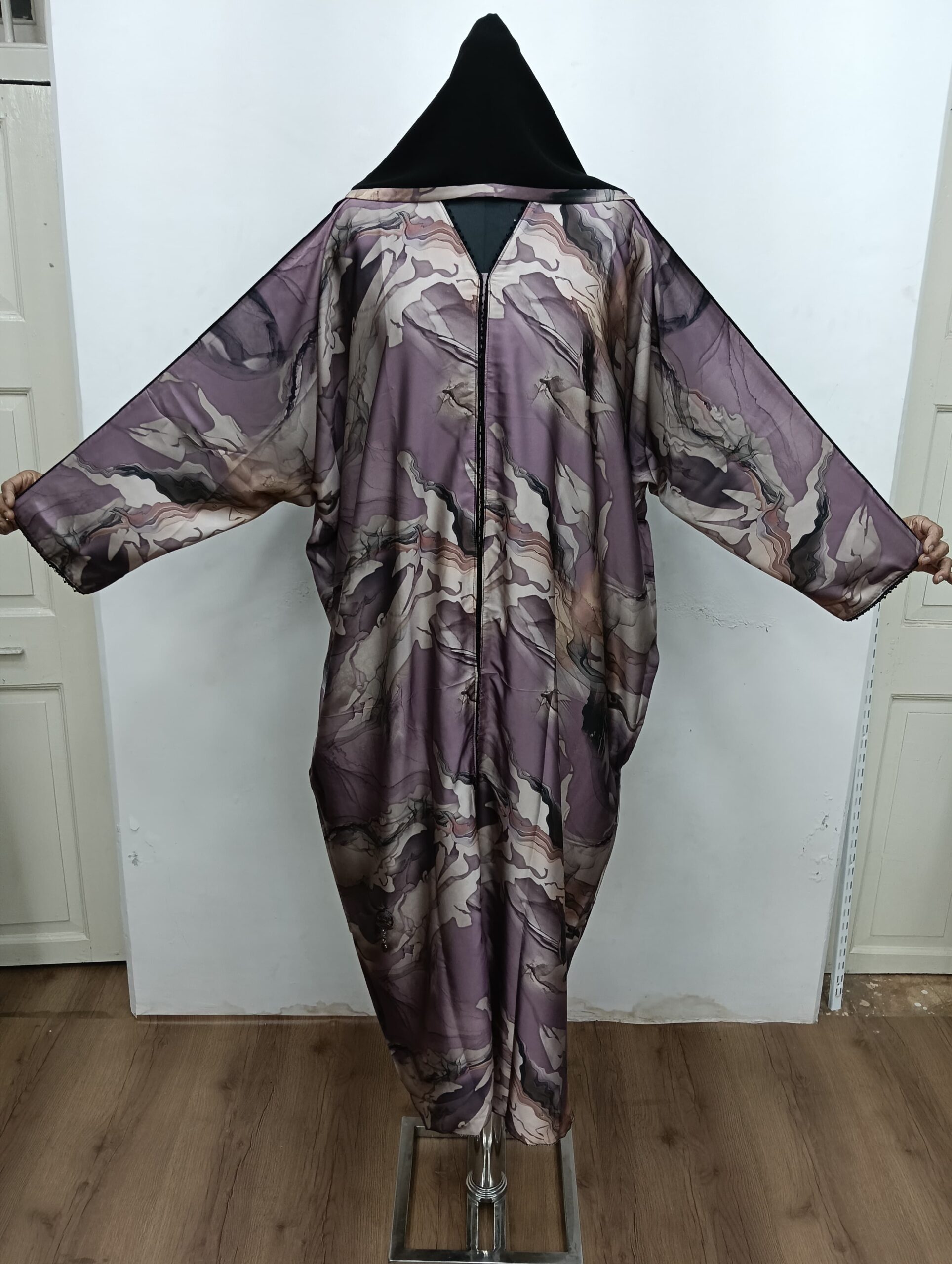 Imported Printed Abaya – Handwork Lace & Piping | Free Size 56